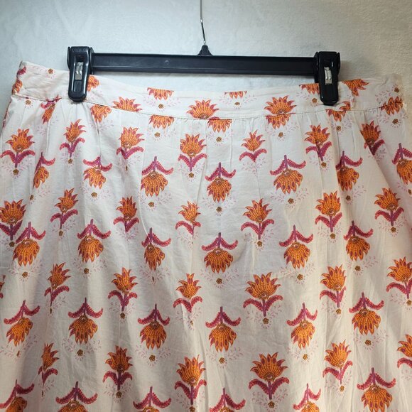 J Crew Women Floral Boho Skirt Midi Peasant Cotton Size 18 White Pink Orange - Picture 2 of 15